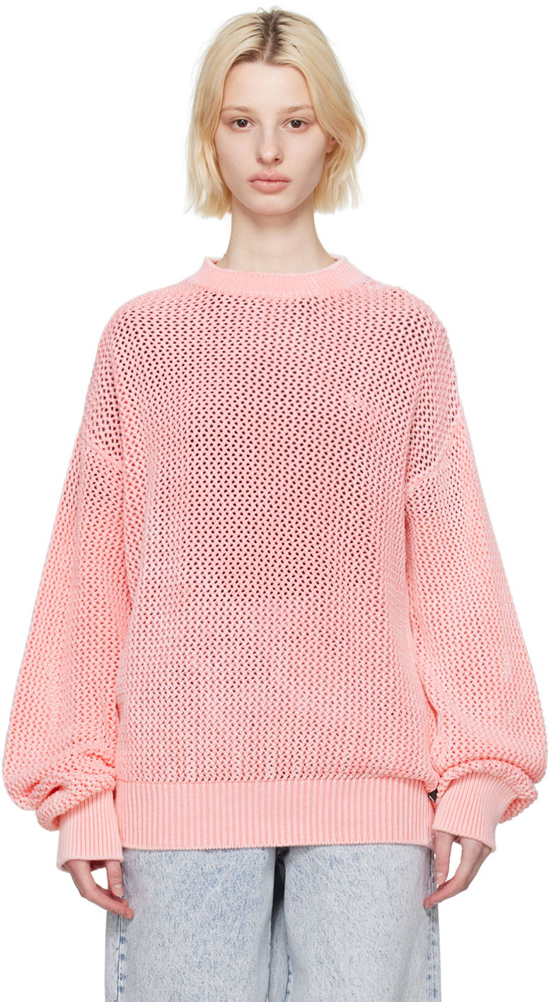 Pleteni pulover MSGM Overdyed Cropped Knit Sweater Roza | 3440MM110 237088