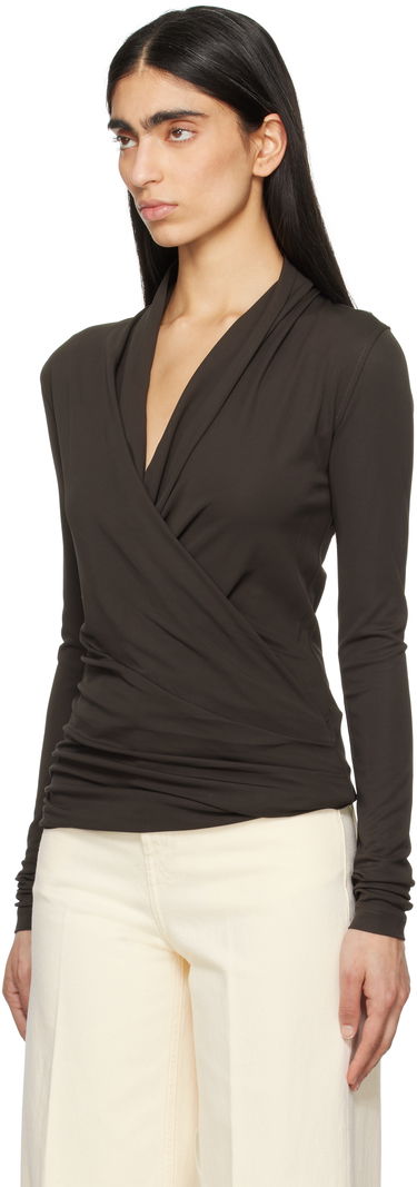 Pleteni pulover TOTEME TOTEME Overlapped Jersey Wrap Top Rjava | 252-WRT0443-FB0162, 3