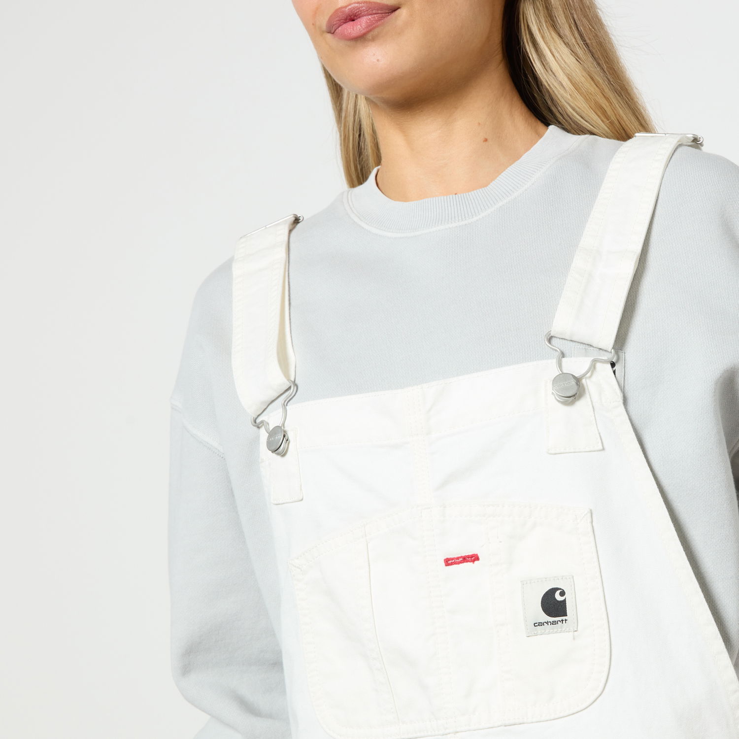 Hlače Carhartt WIP Bib Newcomb Drill Denim Dungarees Bela | I026561, 0