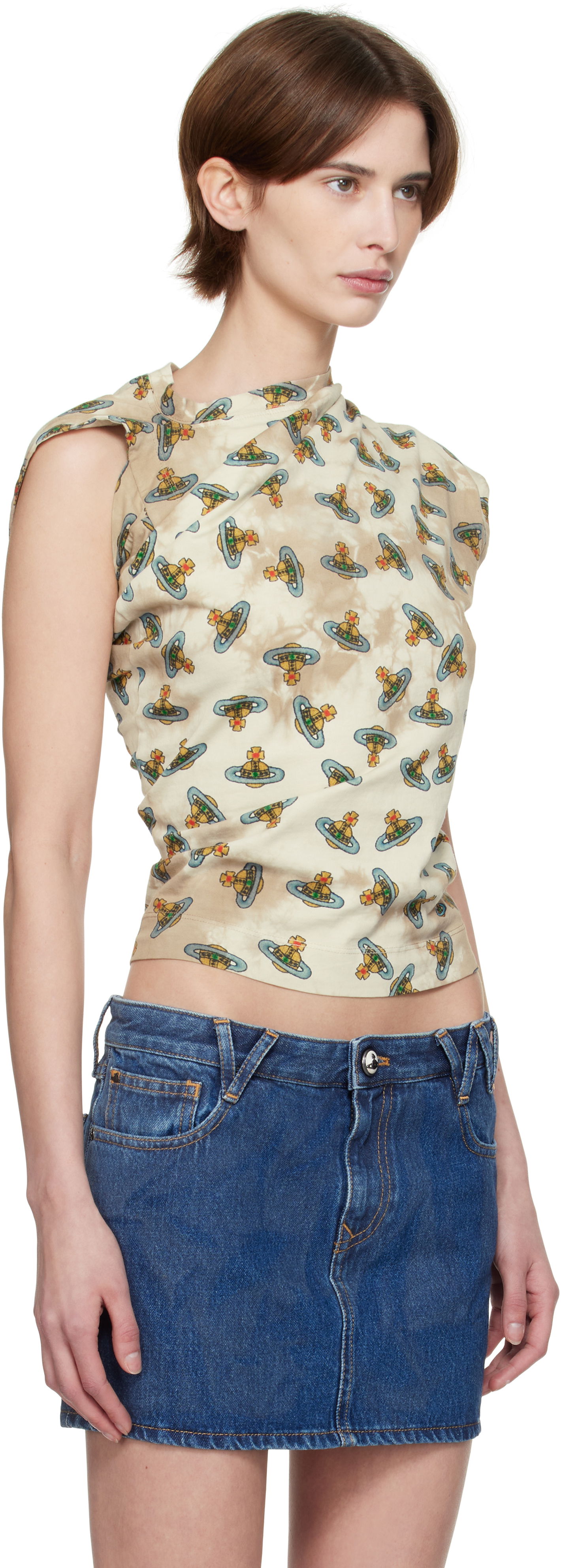 Krop-top Vivienne Westwood Vivienne Westwood Hebo Orb Print T-Shirt Bež | 1504000A-J008V-, 1