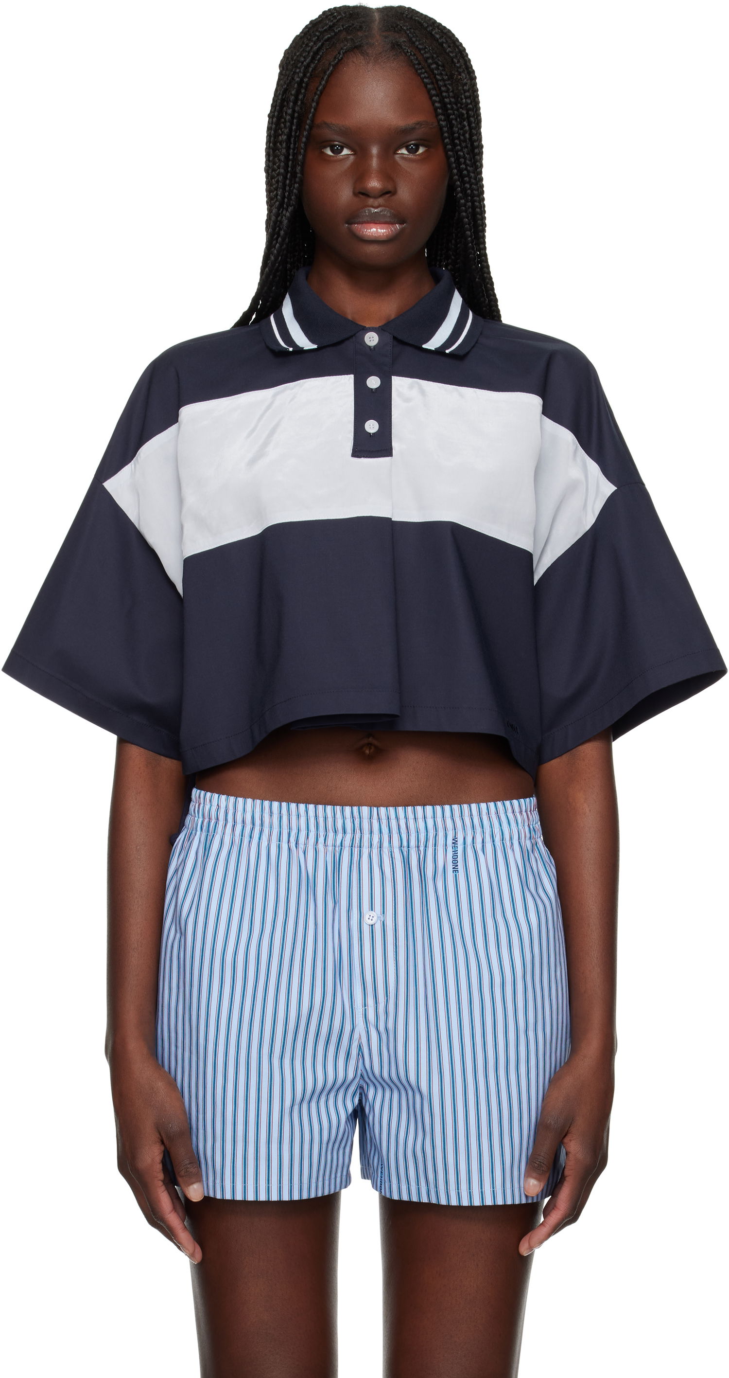 Krop-top We11done We11done Color Block Cropped Polo Mornarica | WD-BL1-25-132-W-NV, 0