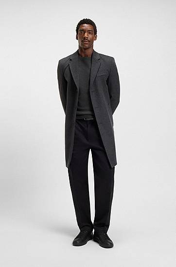 Pleteni pulover BOSS Regular-fit sweater in cotton and virgin wool Siva | 50549977, 1