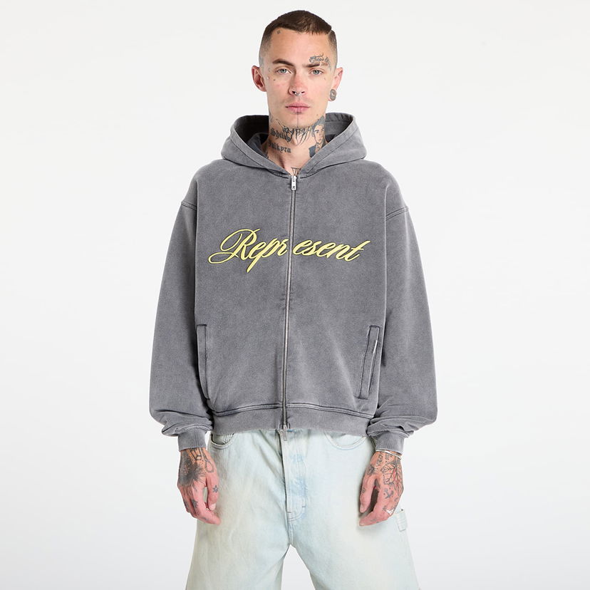 Pulover Represent Clo REPRESENT Script Logo Zip Hoodie Siva | MLM100025-47