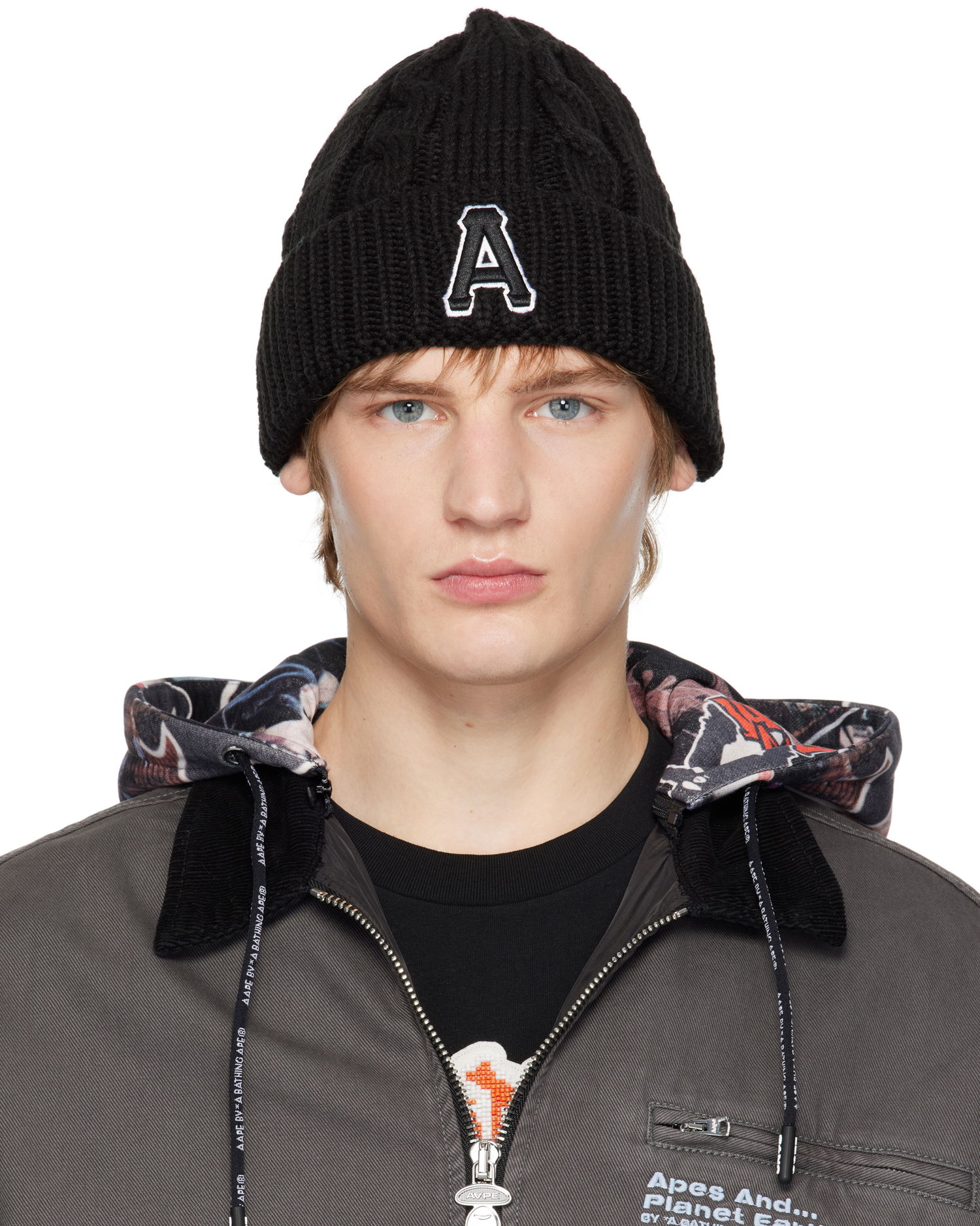 Beanie AAPE by A Bathing Ape A Bathing Ape Aape Main Knit Beanie with Logo Črna | AAPHTM5288XXNBKX, 0