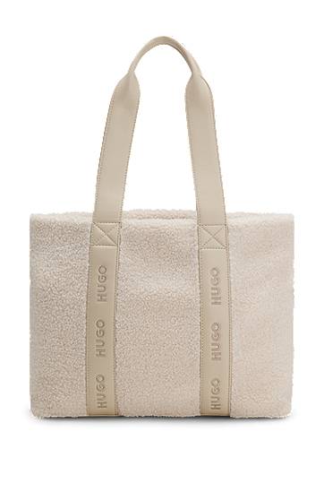 Tote bag BOSS Faux-shearling tote bag with logo straps Bež | 50552302