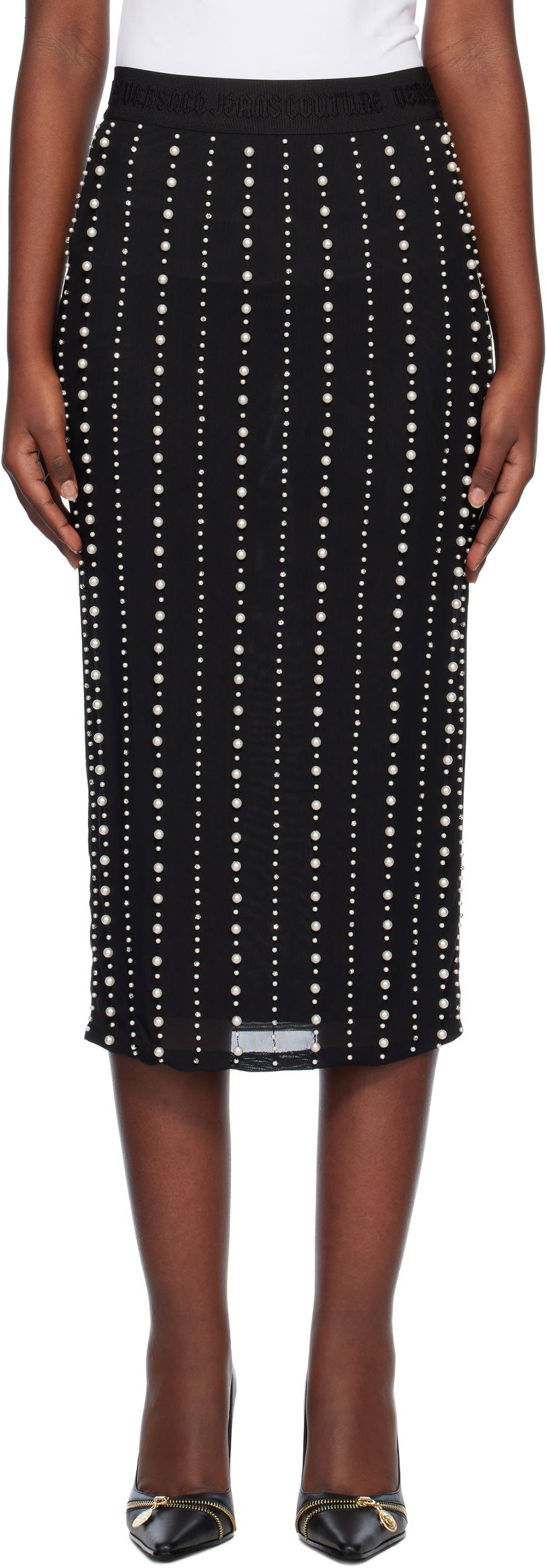 Krila Versace Embellished Midi Skirt Črna | E77HAEI06_ECJM01