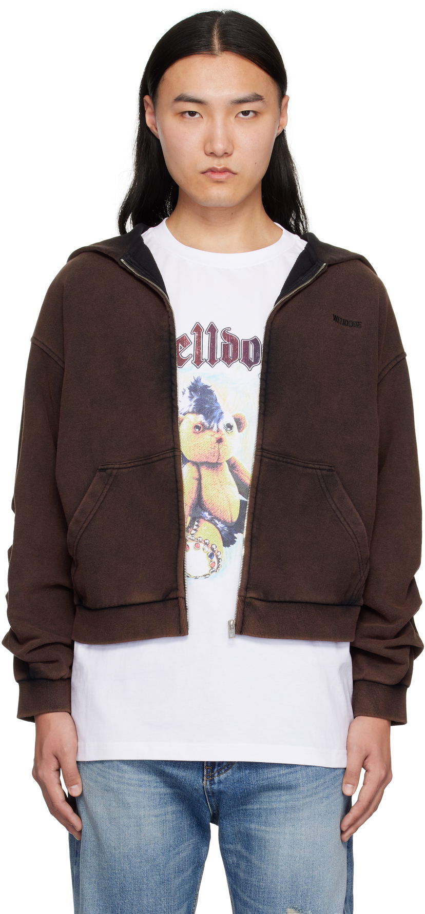 Pulover We11done We11done Wrinkled Zip-Up Hoodie Rjava | WD-TJ0-25-830-U-BK