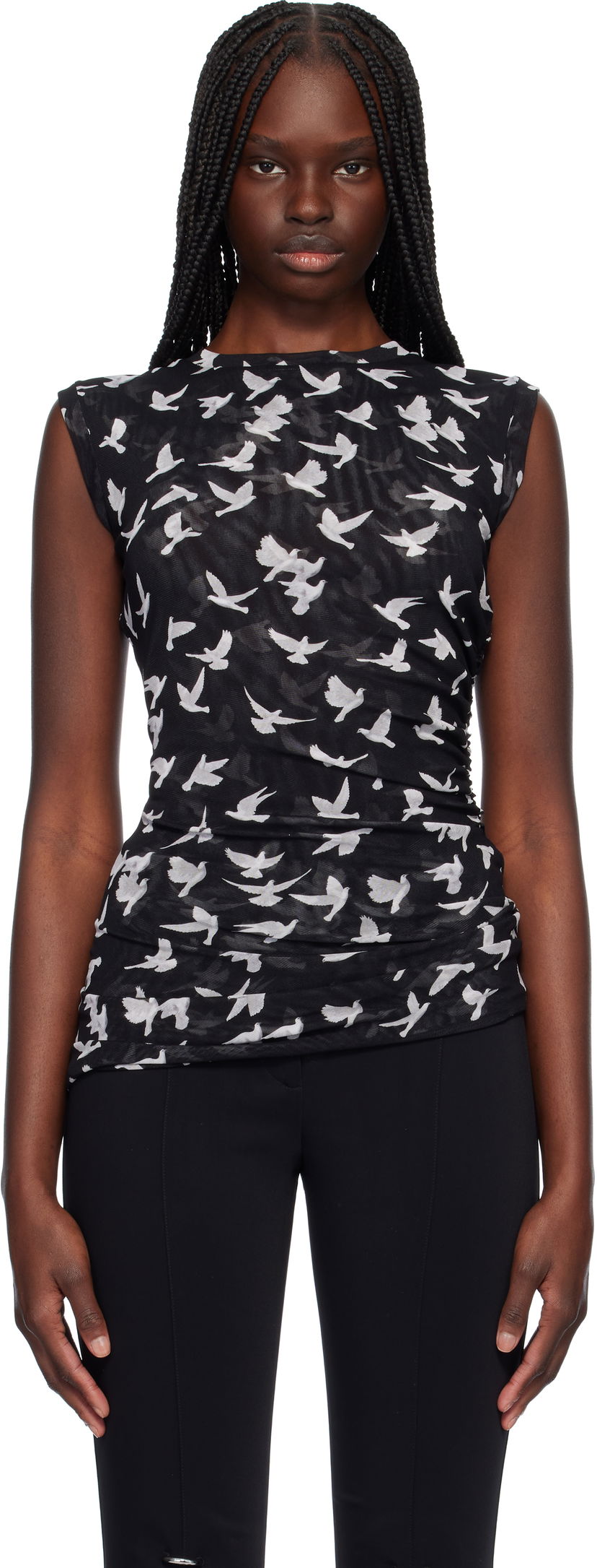 Majica brez rokavov Stella McCartney Stella McCartney Mesh Flying Bird Top Črna | 6J03113SPZ89