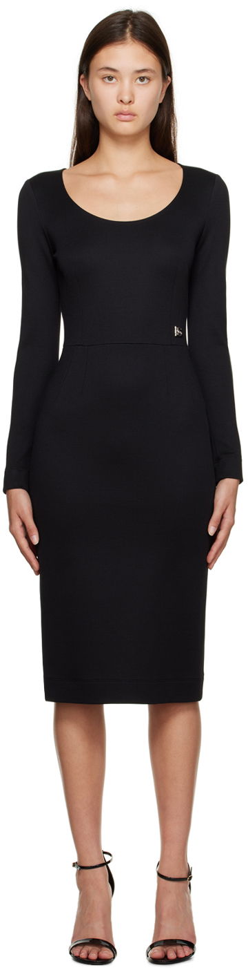 Obleke Dolce & Gabbana Black Milano Midi Dress Črna | F6ARMT FUGPN
