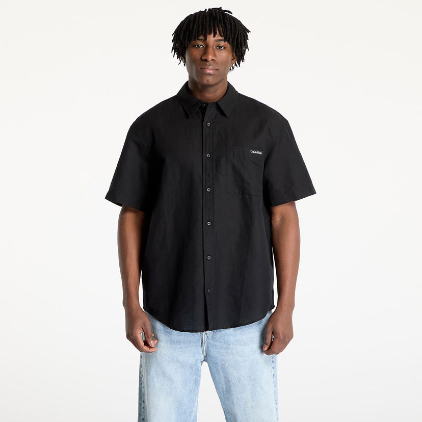 Srajce CALVIN KLEIN Calvin Klein Jeans Linen Cotton Short Sleeve Shirt Črna | J30J327296 BEH
