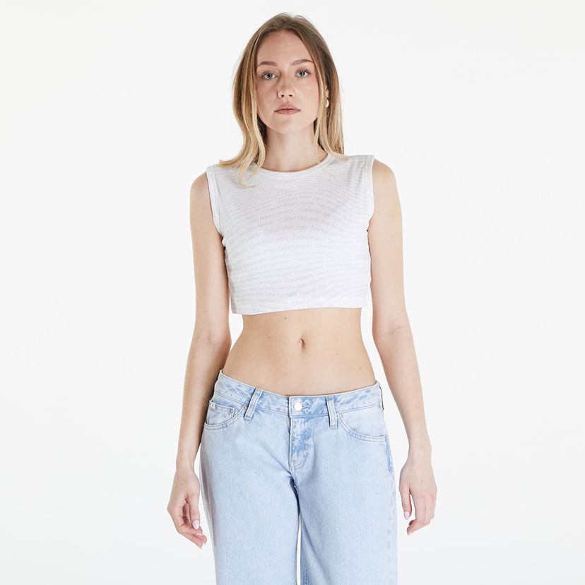 Majica brez rokavov CALVIN KLEIN Top Jeans Cropped Tank Top Warp Logo White Bela | J20J223163 0K9