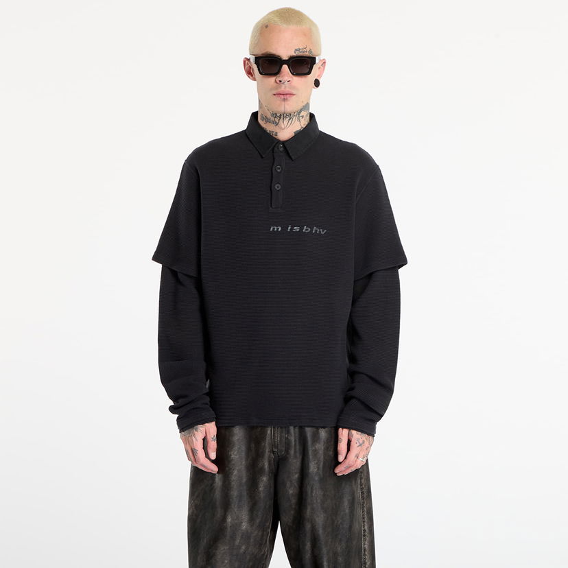 Polo majica MISBHV Waffle-Knit Layered Polo Longsleeve Črna | 251M153