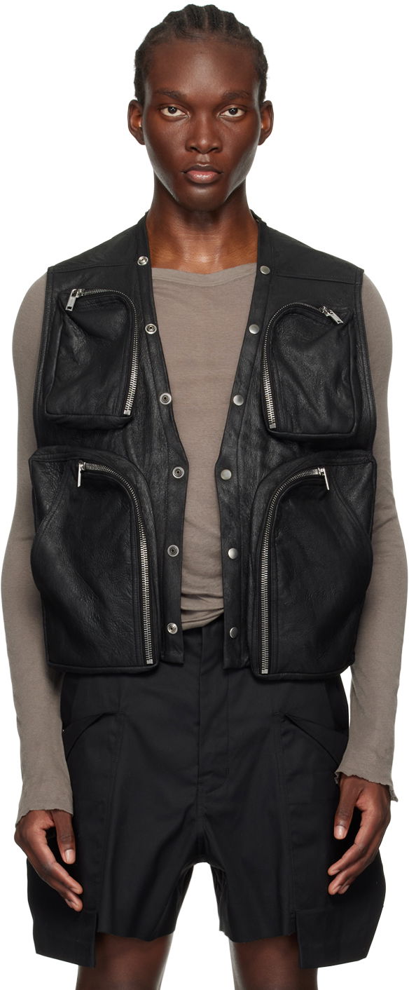 Telovnik Rick Owens Black Porterville Leather Cargo Vest Črna | RU02D6767 LBA