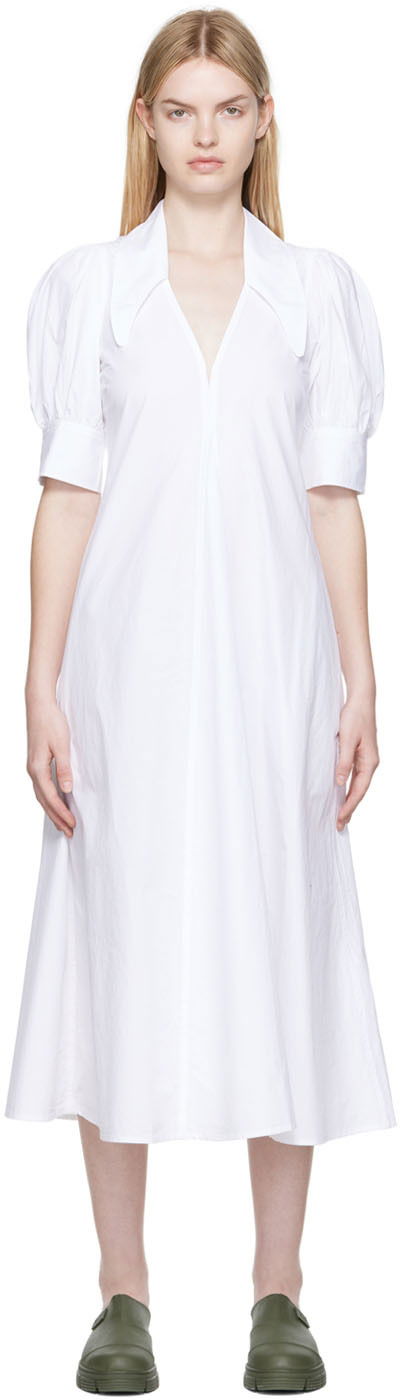 Obleke GANNI GANNI Organic Cotton Midi Dress Bela | F7127