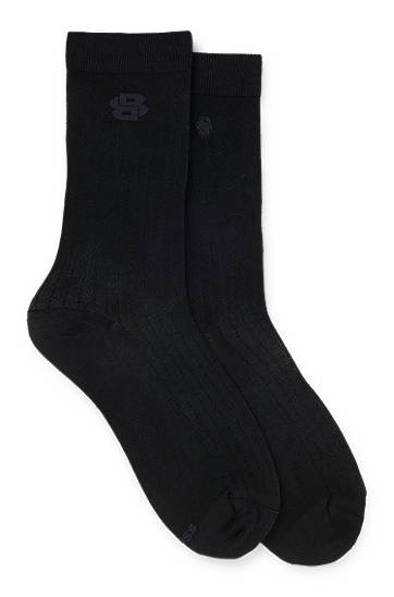 Nogavice BOSS Two-Pack of Regular-Length Monogram Socks Črna | 50537758