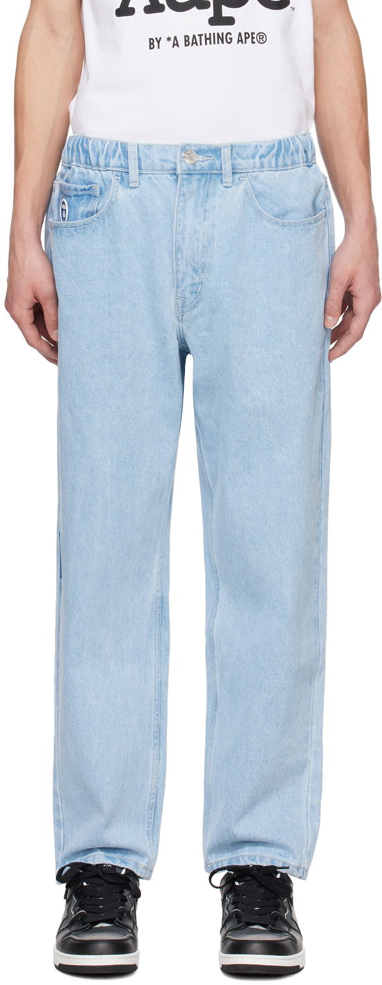 Kavbojke AAPE by A Bathing Ape AAPE by A Bathing Ape Moonface Patch Jeans Modra | AAPJNMA665XXMBLL