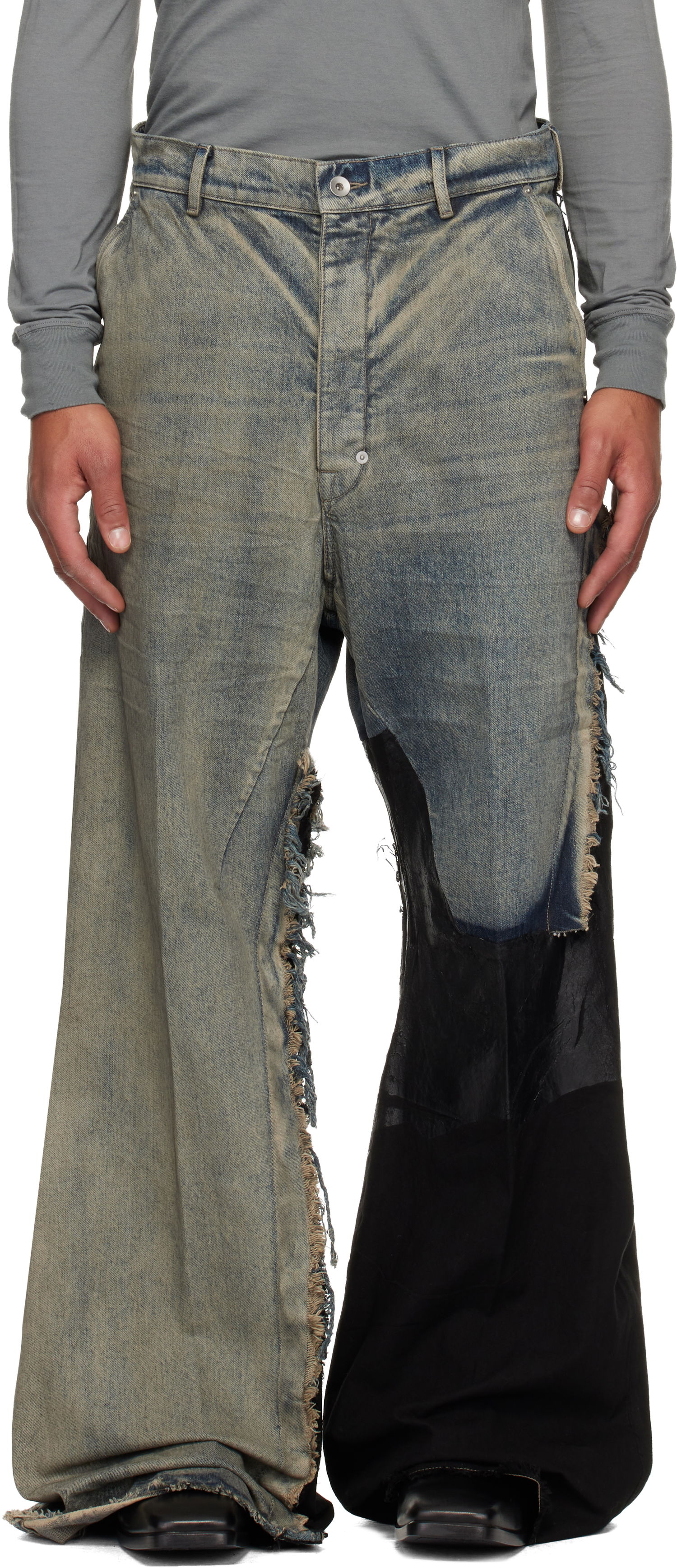 Kavbojke Rick Owens Concordians Joris Distressed Patchwork Wide-Leg Jeans Večbarvna | RR02E1308 DWG769, 0