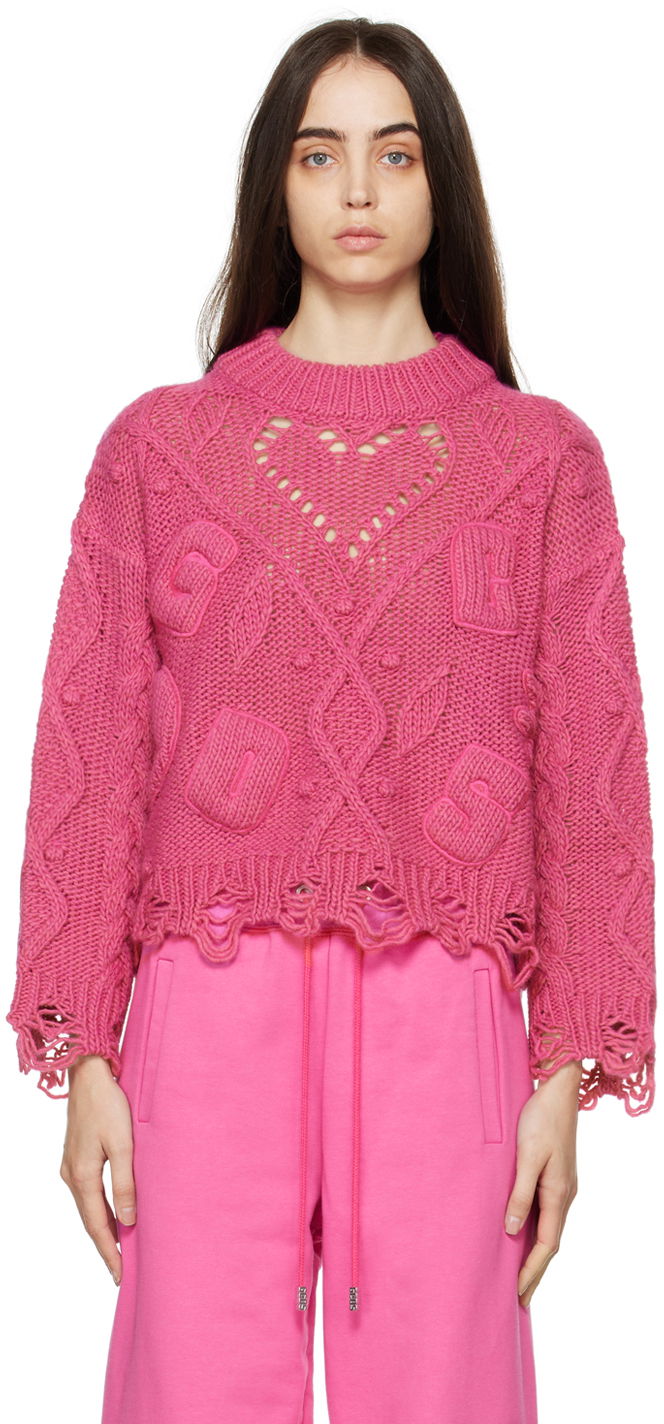 Pleteni pulover GCDS GCDS Embroidered Boxy Sweater Roza | AI22W380925