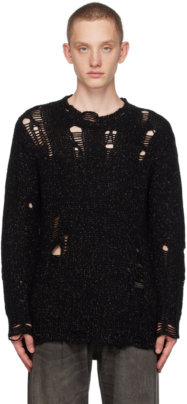 Pleteni pulover R13 R13 Distressed Knit Sweater Črna | R13WY184-Y103B
