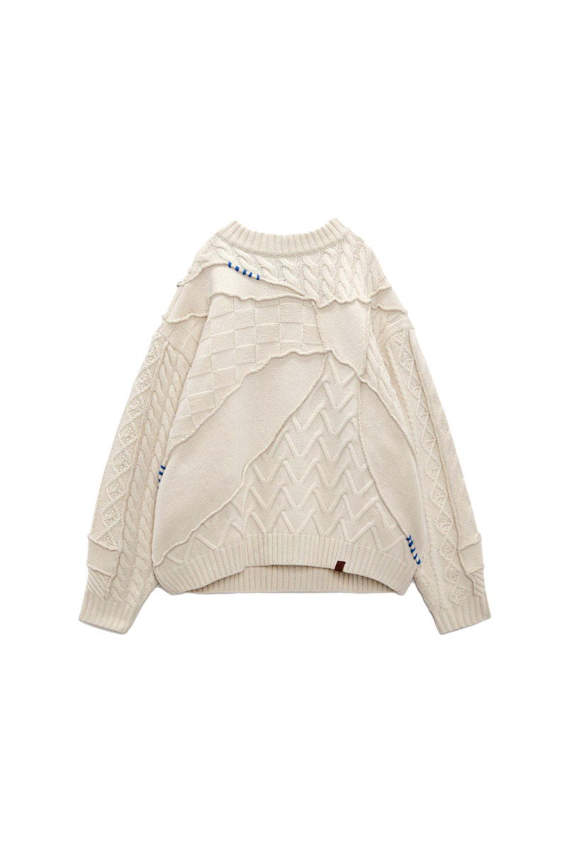 Pleteni pulover ADER ERROR Zara x Oversized Patchwork Knit Sweater Bela | 5755/002