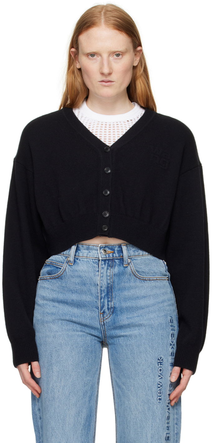 Pleteni pulover Alexander Wang Cropped Cardigan Črna | 4KC2243005