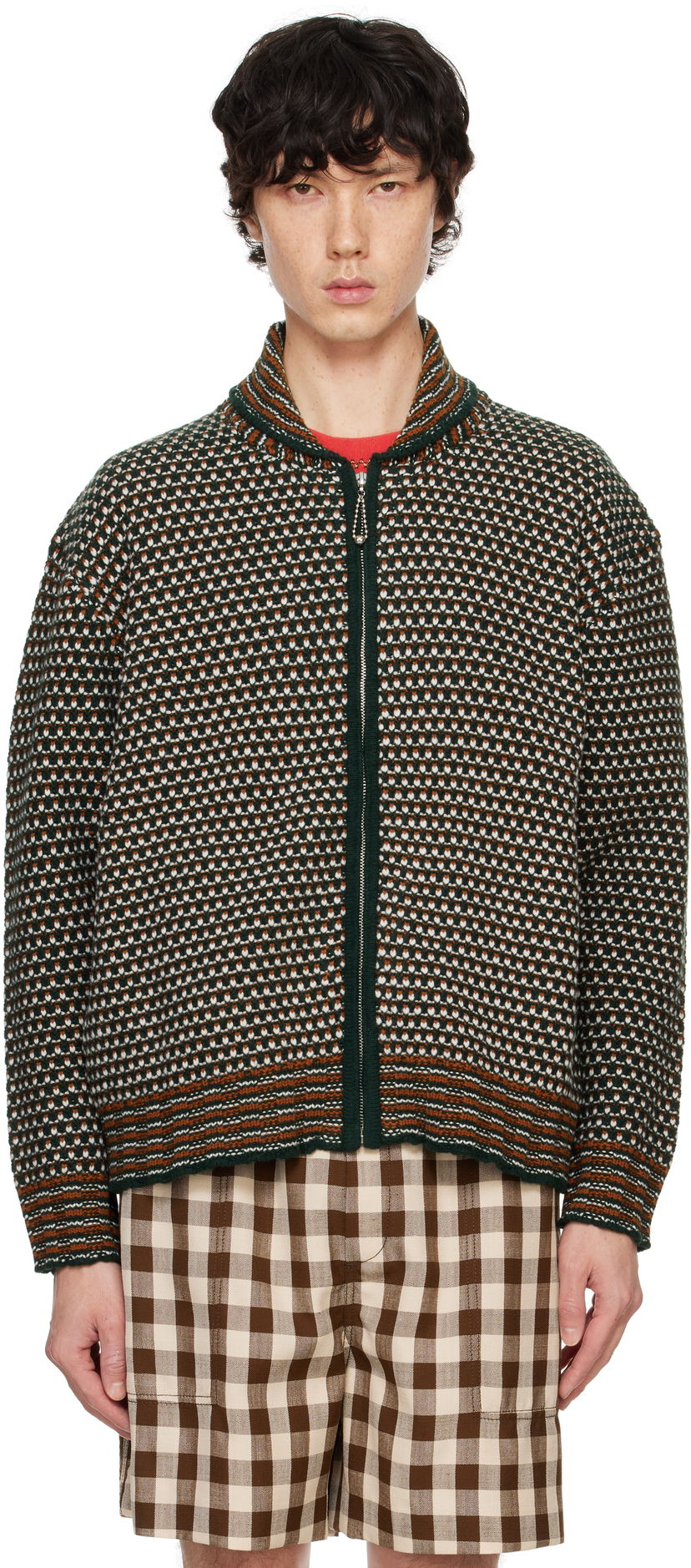Pleteni pulover Bode Bode Schenectady Zip-Up Knit Sweater Zelena | MRF24KT018