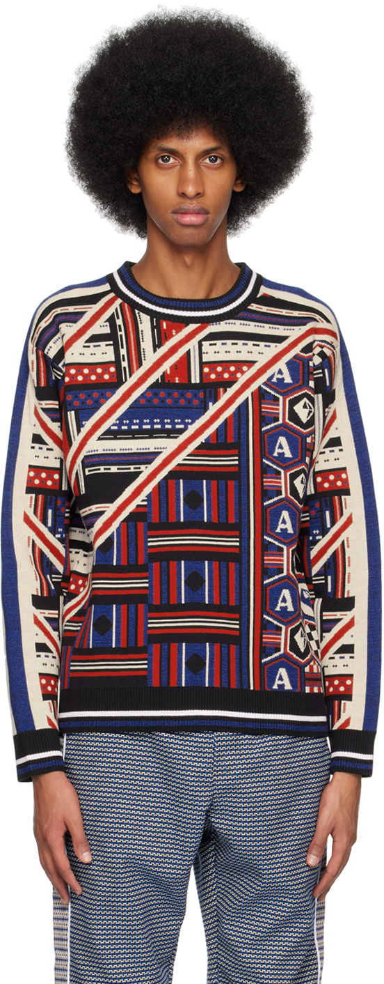 Pleteni pulover Ahluwalia Geometric Pattern Knit Sweater Modra | M-AHLU-KN005-SS23-YA01-BL, 0