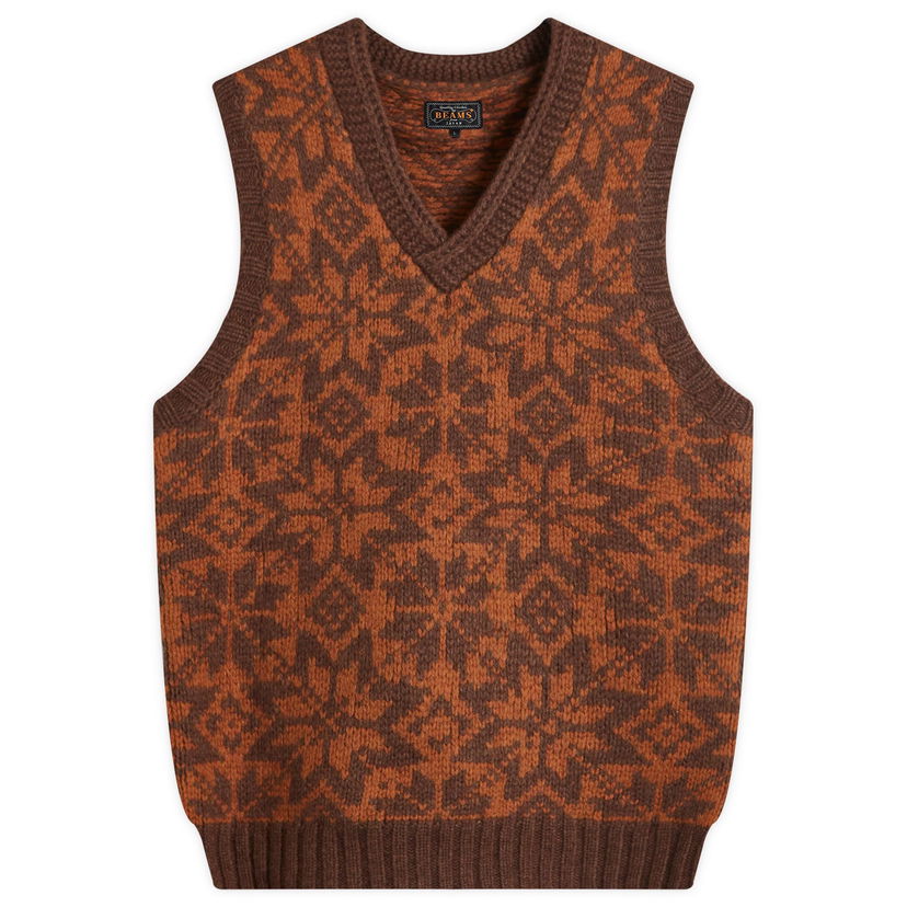 Pleteni pulover BEAMS Beams Plus Snow Pattern Knit Vest Rjava | 3805-0047-156-28