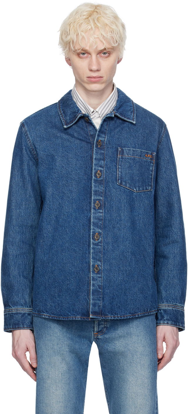 Srajce A.P.C. Vittorio Brodée Poitrine Denim Shirt Modra | COGWB-H02837