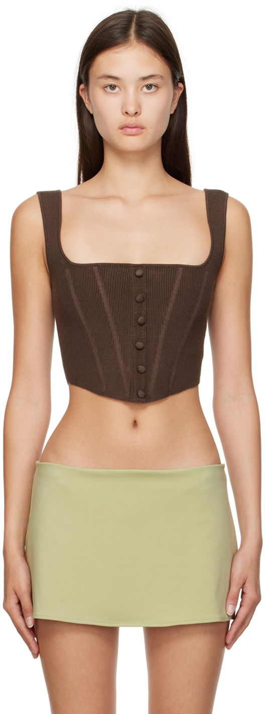 Majica brez rokavov GUIZIO Guizio Corset Knit Camisole Rjava | DGF22C1018NY_BRN