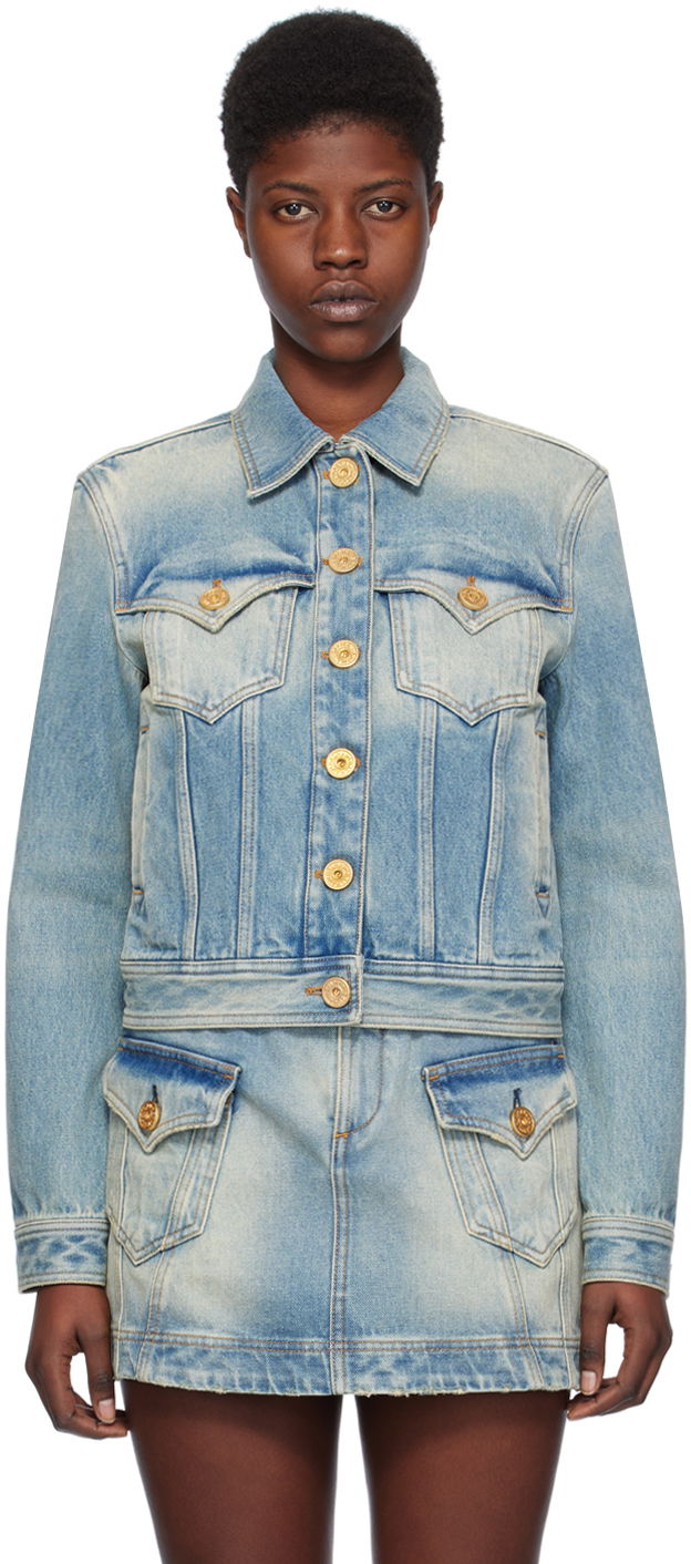 Jakna Balmain Vintage Denim Jacket Turkizna | CF1TC130DE04