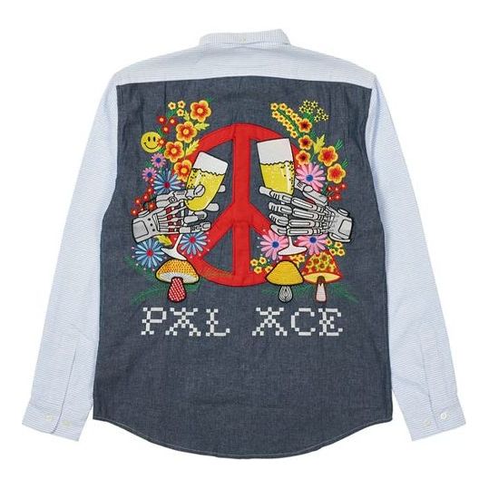 Srajce Palace Palace Long Sleeve Shirt With Peace Sign Embroidery Modra | P20SHT025
