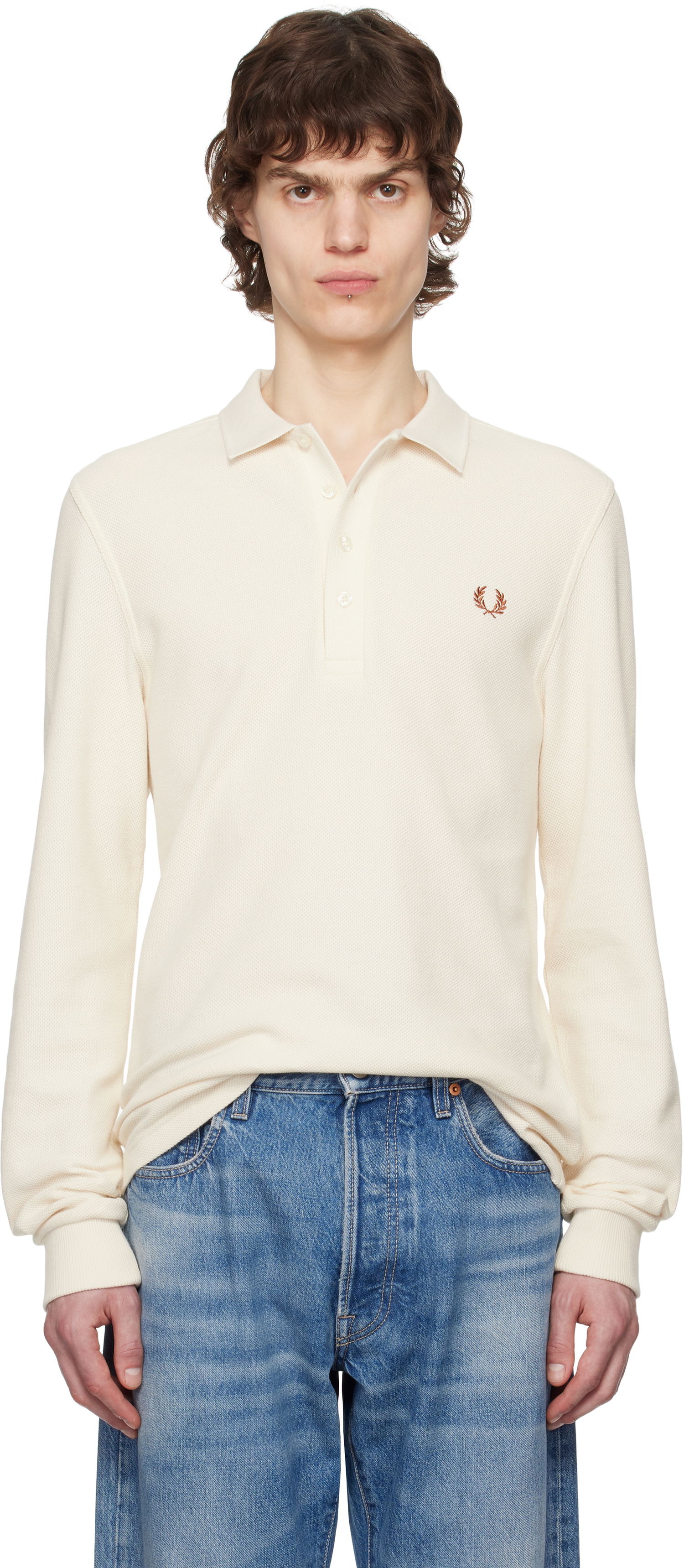 Polo majica Fred Perry Fred Perry Honeycomb Long-Sleeve Polo Bela | M8693, 0