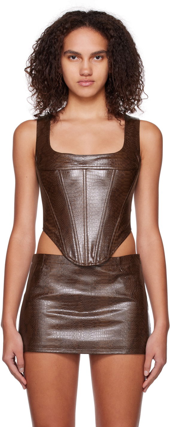 Krila Miaou Miaou Campbell Faux Leather Corset Tank Top Rjava | 7020PYPCPY