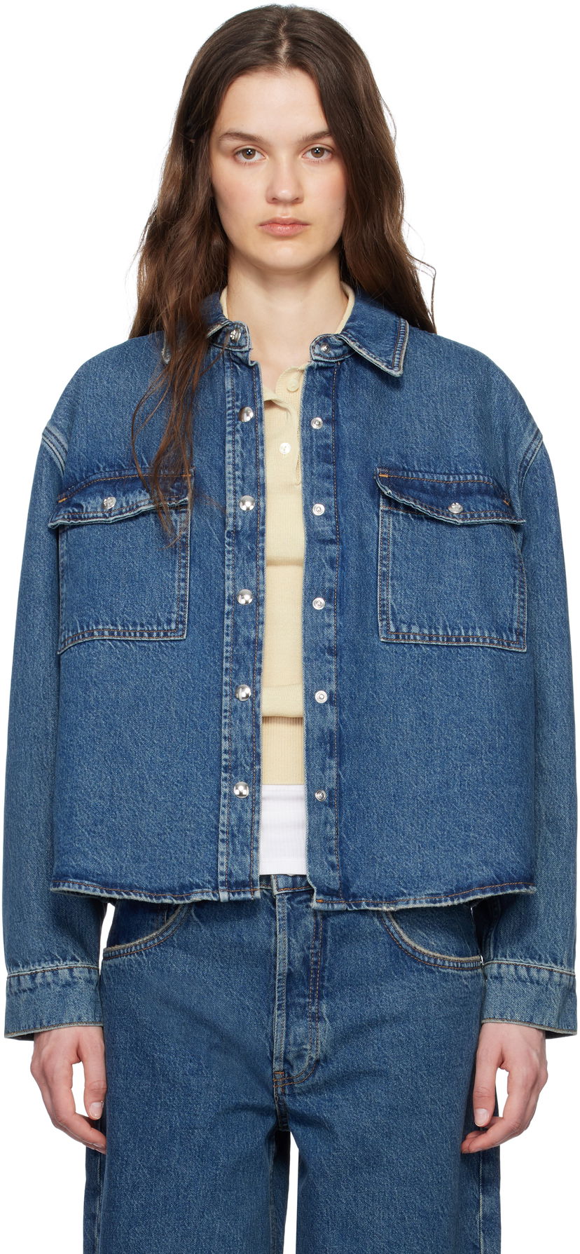 Jakna Anine Bing ANINE BING Paxton Cropped Denim Shirt Modra | A-07-10673-WHD47