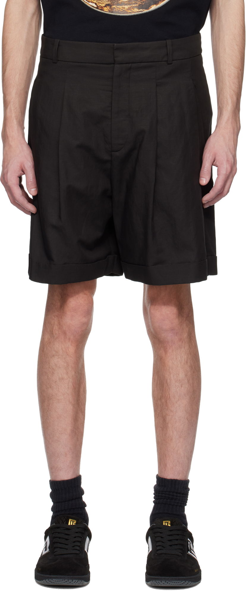 Kratke hlače Balmain Balmain Pleated Bermuda Shorts Črna | EH0PB007VE90
