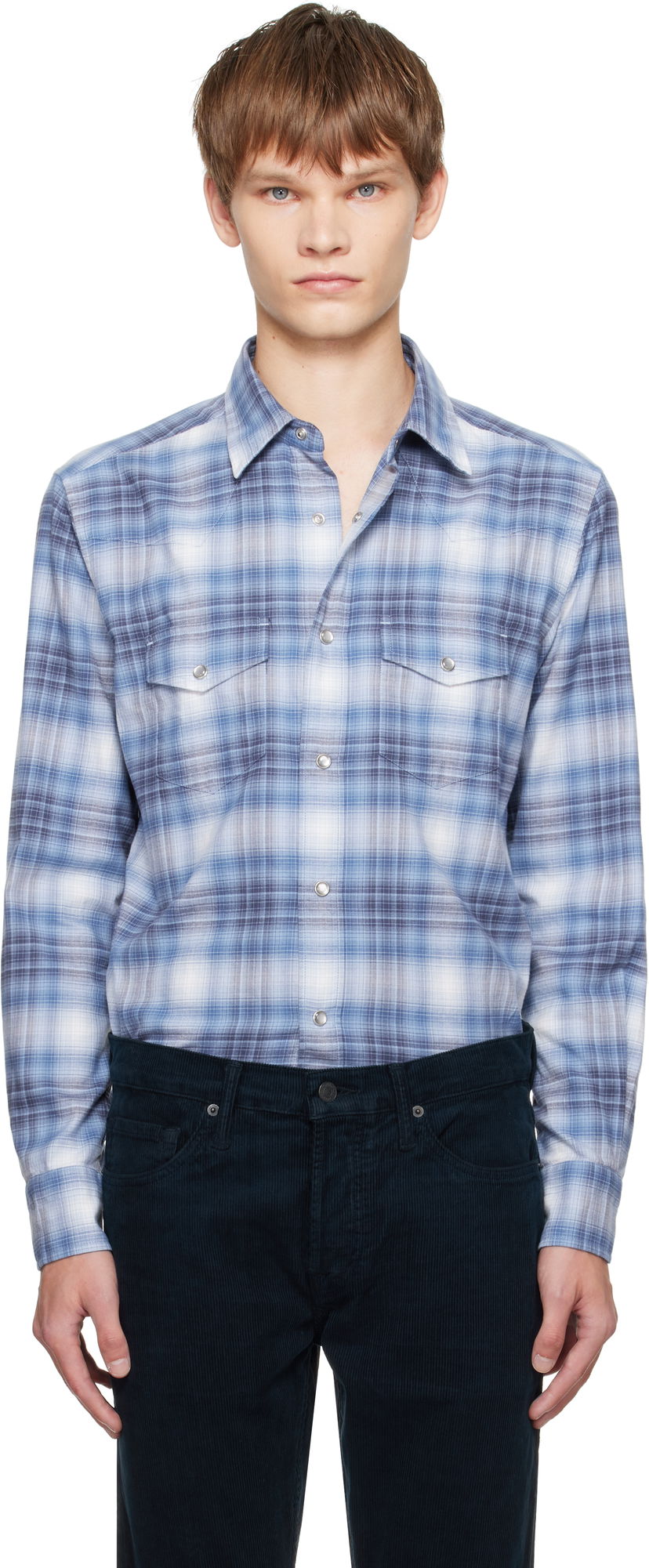 Srajce Tom Ford TOM FORD Check Western Shirt Modra | HDS001-FMC243