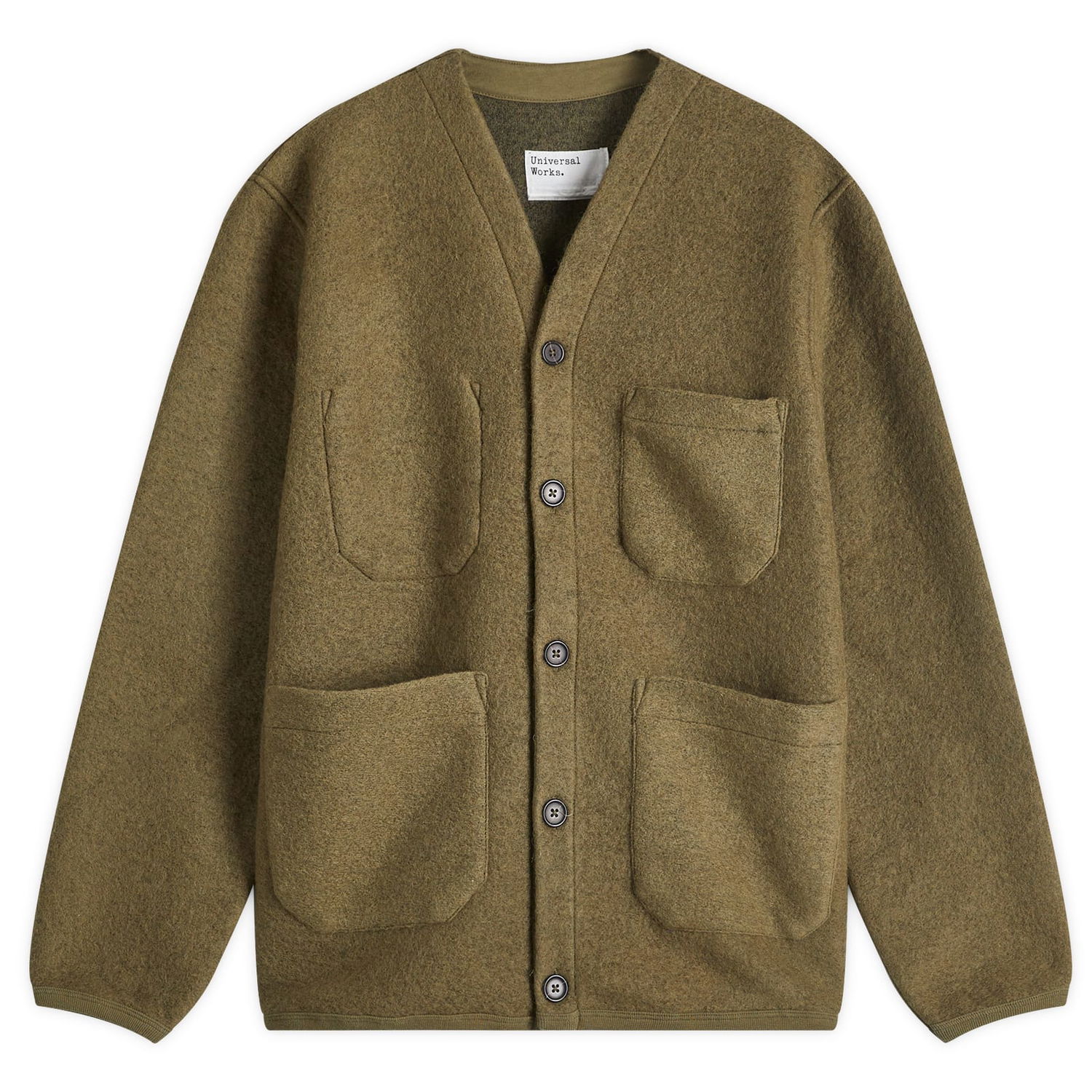 Pleteni pulover Universal Works Fleece Cardigan Large by Universal Works Zelena | 29710-LVT, 0