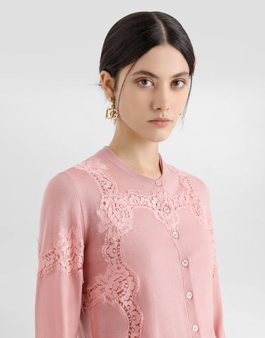 Pleteni pulover Dolce & Gabbana Dolce & Gabbana Wool Cardigan with Lace Inlay Roza | FXV05TJDVB0F0473, 3