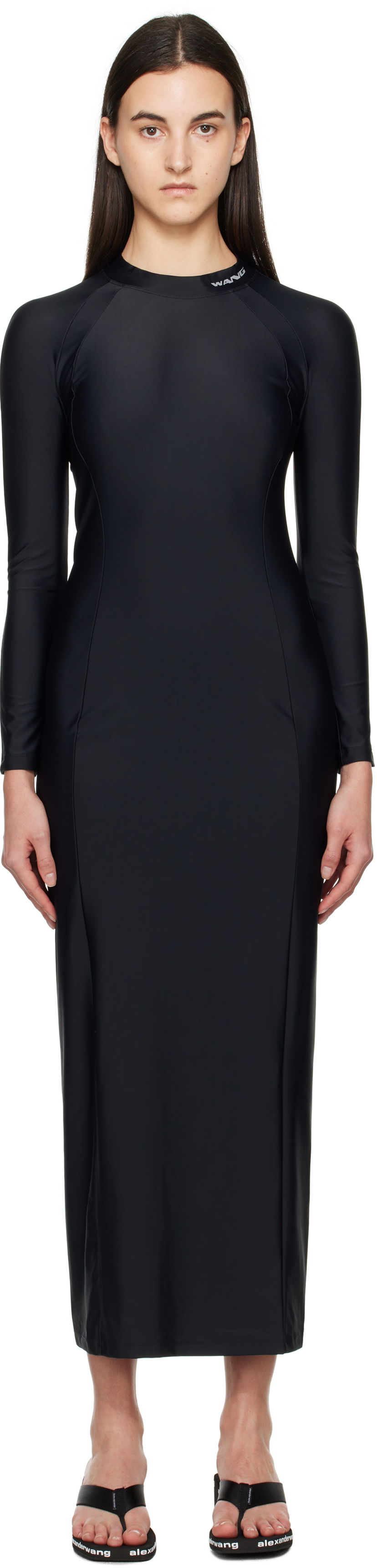 Obleke Alexander Wang Alexander Wang Rashguard Long Sleeve Maxi Dress Črna | 4CC1256293