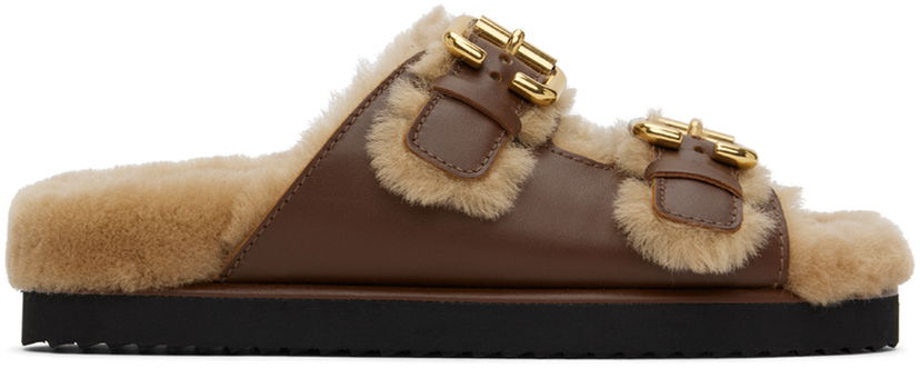 Oblačila CHLOÉ Chloé Nil Furry Double Buckle Sandals Rjava | CHC24W06SOJ
