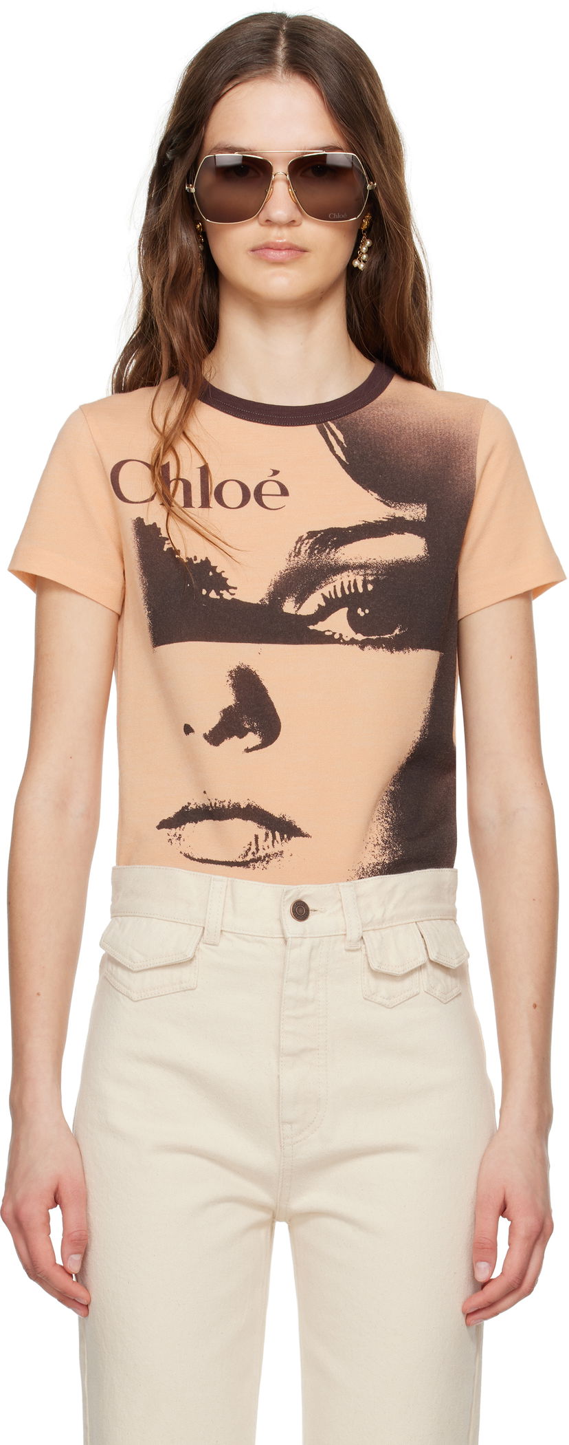 Majica CHLOÉ Chloé Crewneck Logo Graphic T-Shirt Bež | CH25UJH11189