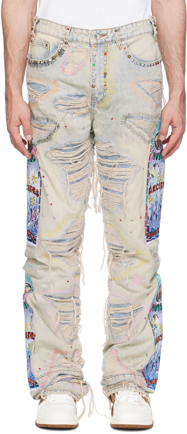 Kavbojke Who Decides War Who Decides War Distressed Studded Embroidered Patched Jeans Večbarvna | 1120970008SS24
