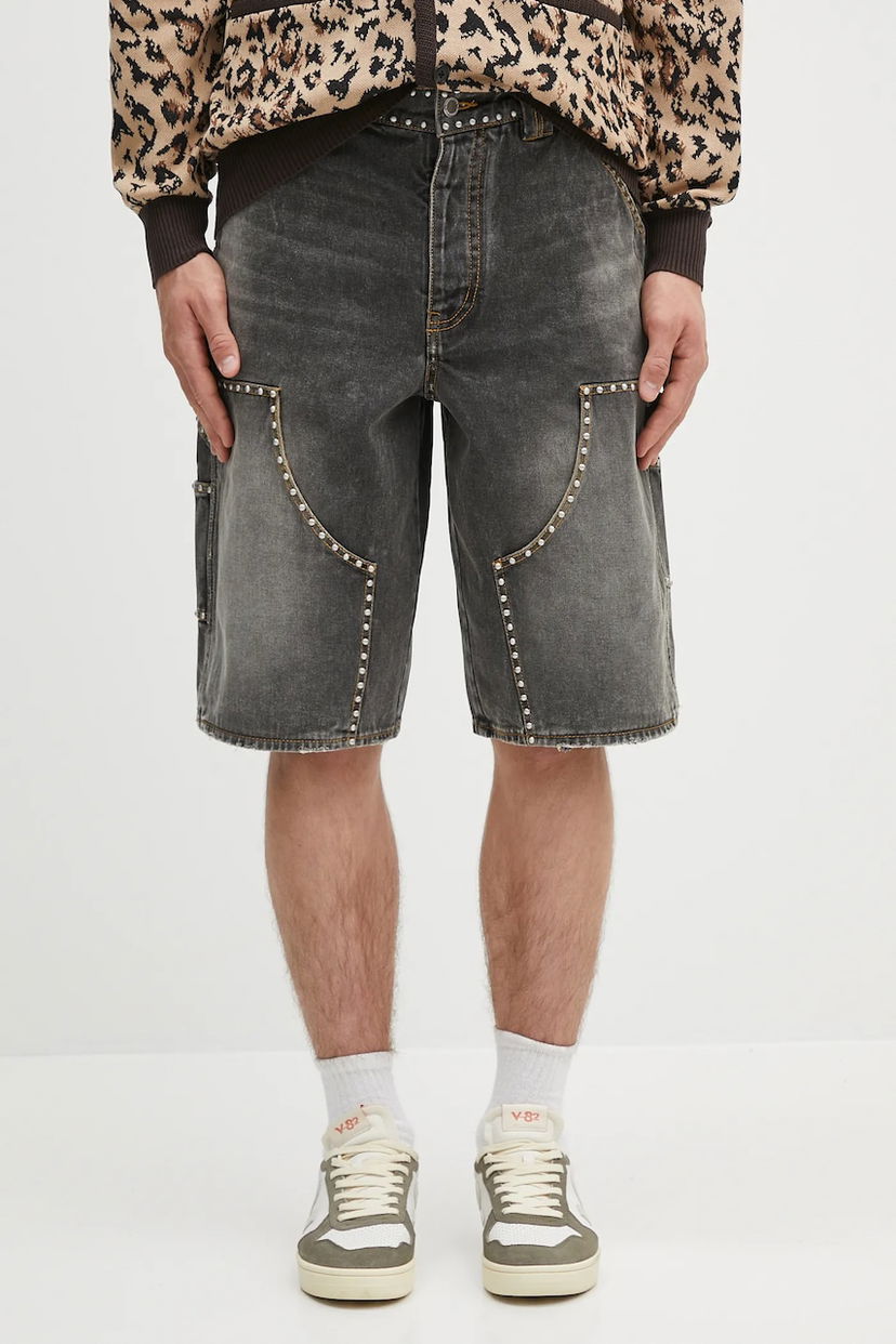Kratke hlače BAPE A Bathing Ape Studded Heavy Wash Relaxed Fit Denim Shorts Siva | 1L30151303