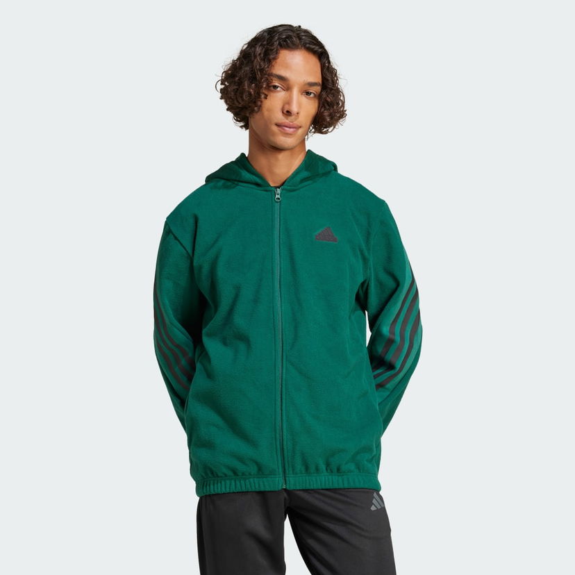 Pulover adidas Performance Future Icons 3-Stripes Polar Fleece Full-Zip Hoodie Zelena | IW6079