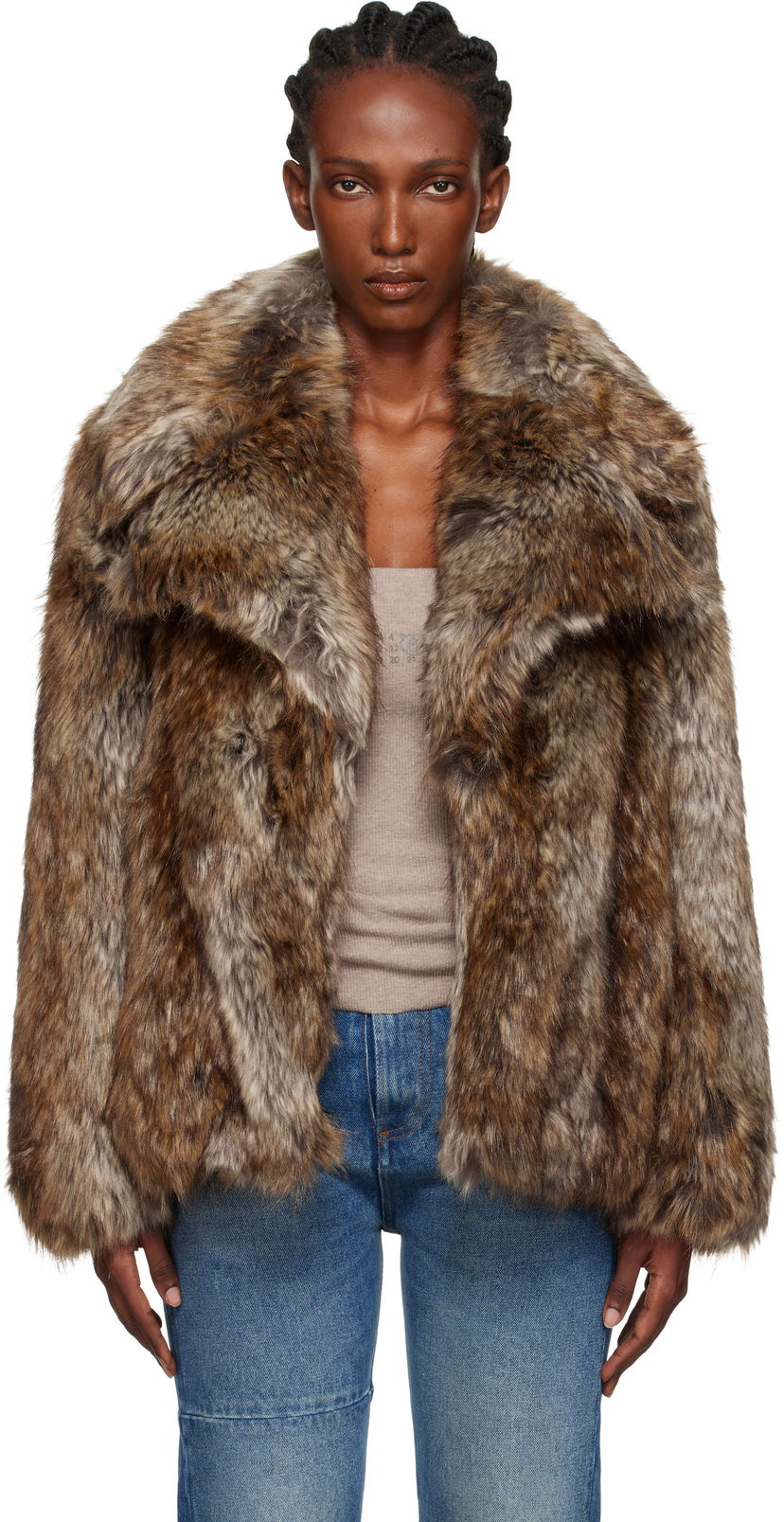 Jakna Maison Margiela MM6 Maison Margiela Hook-Eye Faux-Fur Jacket Rjava | S52AM0326 M35464