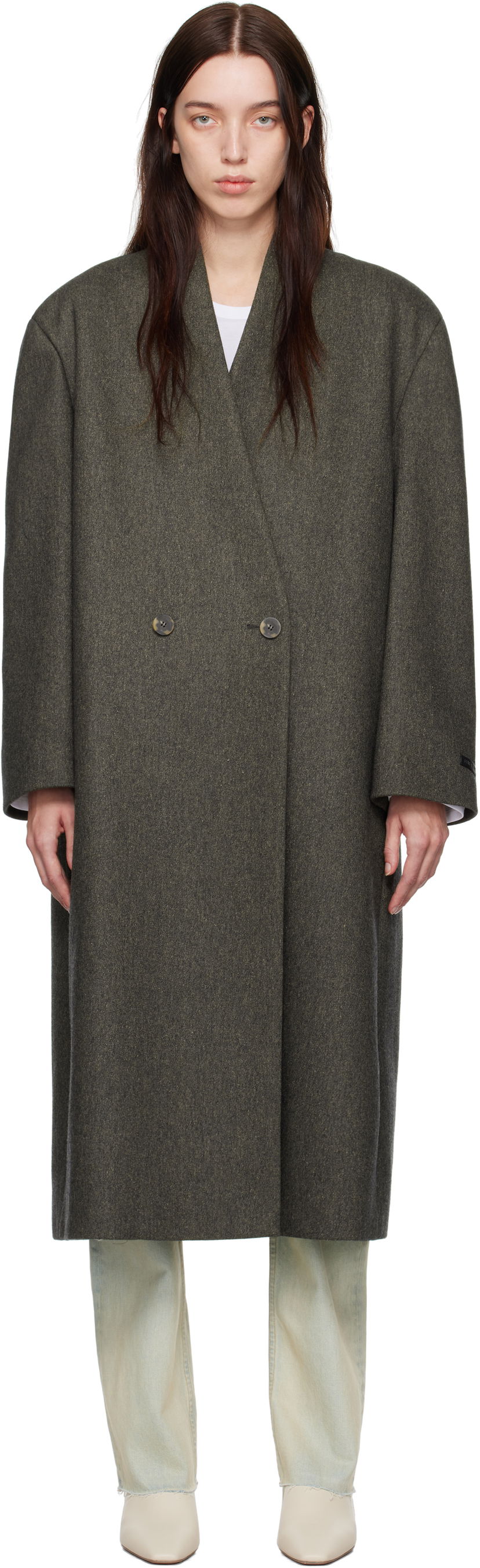 Plašči Fear of God Wool Lapelless Long Coat Siva | FG24FW30-624MIW