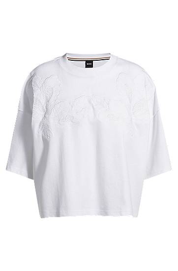Majica BOSS T-Shirt with Embroidered Details Bela | 50541328