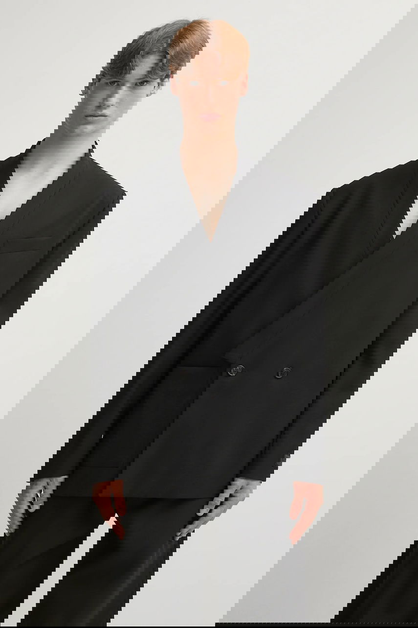 Jakna KENZO Wool Weave Kimono Tailored Double-Breasted Blazer Črna | FF65VE1309ID, 0