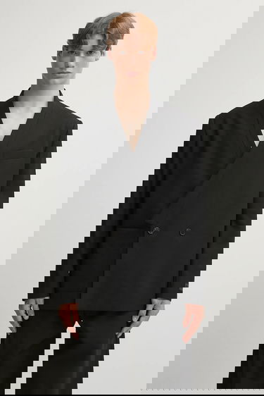 Jakna KENZO Wool Weave Kimono Tailored Double-Breasted Blazer Črna | FF65VE1309ID, 0